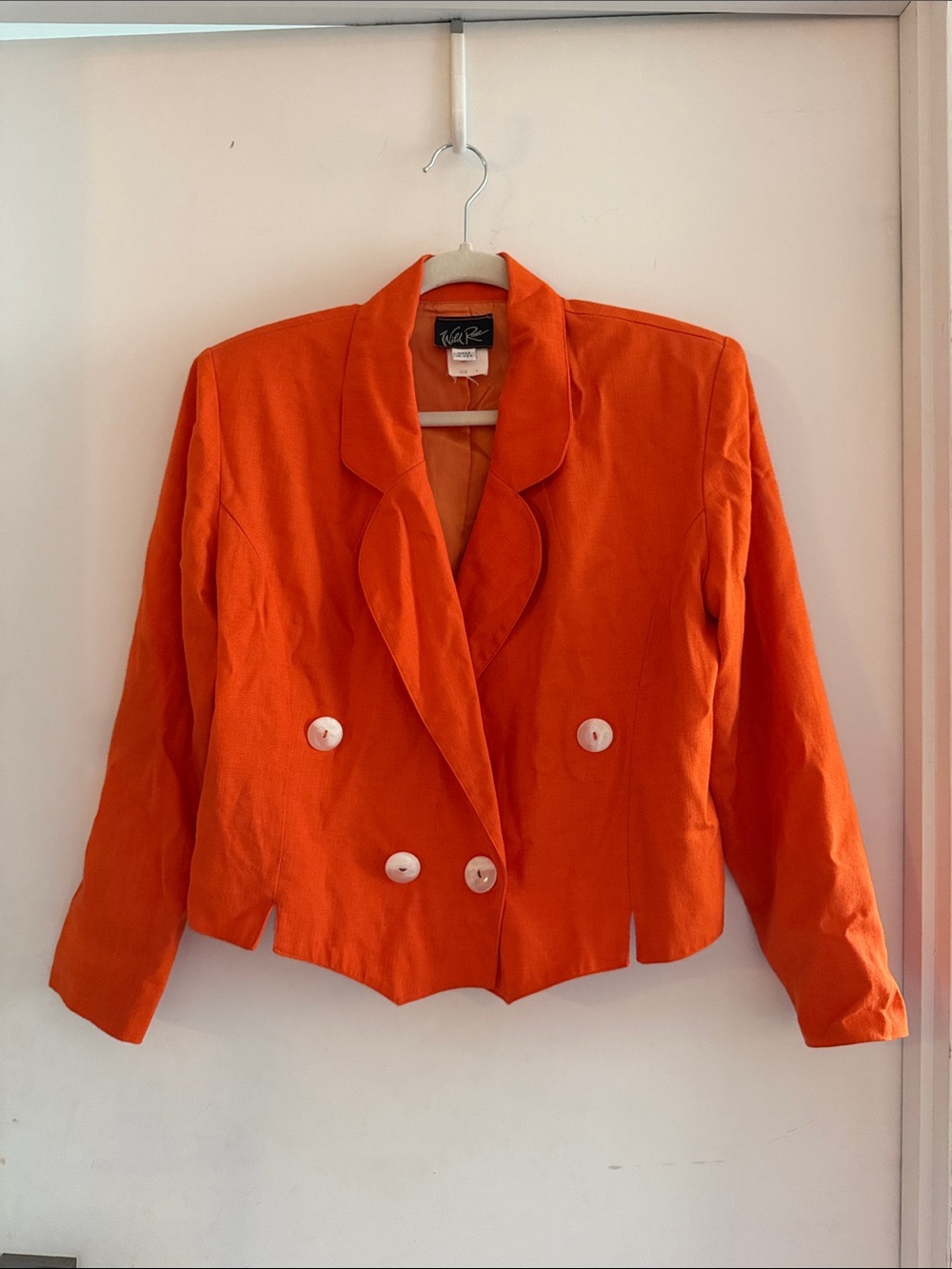 Vintage 80’s Cropped Blazer Jacket Women’s 4 Double Breasted USA Orange Button
